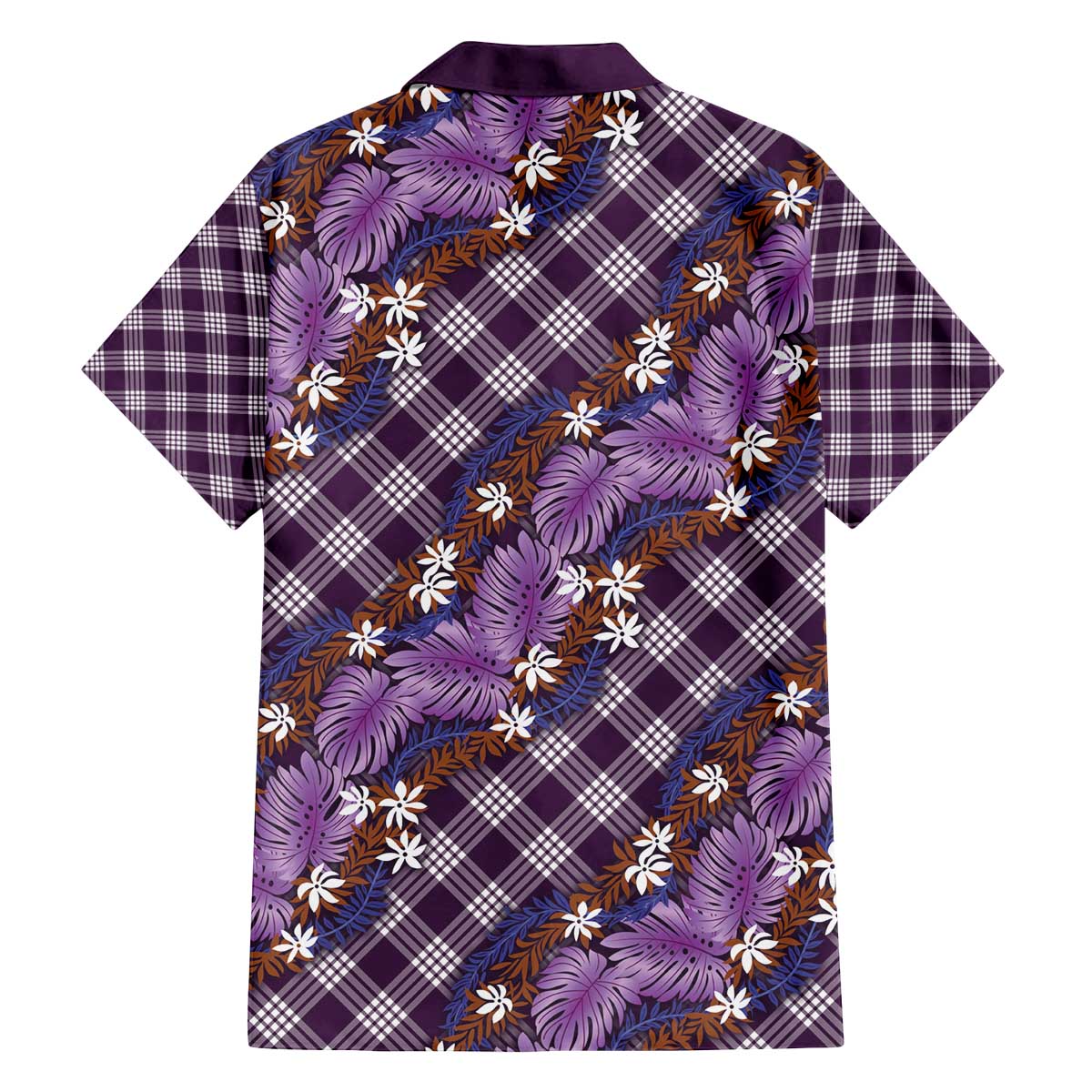 Polynesian Monstera Tiare Floral Family Matching Off The Shoulder Long Sleeve Dress and Hawaiian Shirt Lavender Tropical Plaid - Polynesian Pride