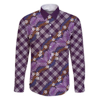 Polynesian Monstera Tiare Floral Family Matching Puletasi and Hawaiian Shirt Lavender Tropical Plaid - Polynesian Pride
