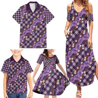 Polynesian Monstera Tiare Floral Family Matching Summer Maxi Dress and Hawaiian Shirt Lavender Tropical Plaid - Polynesian Pride