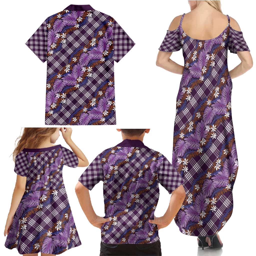 Polynesian Monstera Tiare Floral Family Matching Summer Maxi Dress and Hawaiian Shirt Lavender Tropical Plaid - Polynesian Pride