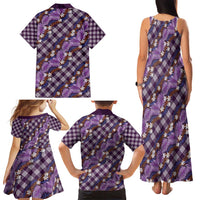 Polynesian Monstera Tiare Floral Family Matching Tank Maxi Dress and Hawaiian Shirt Lavender Tropical Plaid - Polynesian Pride