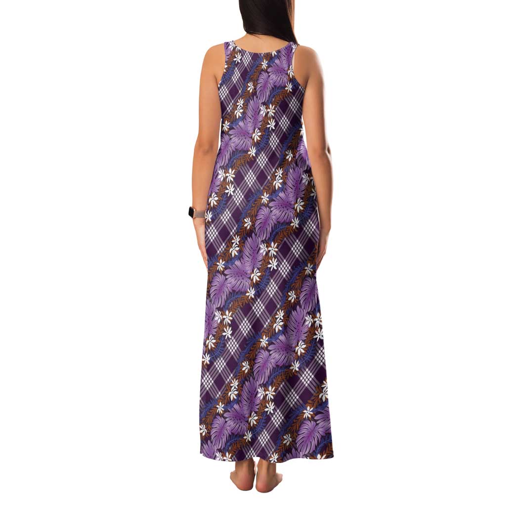 Polynesian Monstera Tiare Floral Family Matching Tank Maxi Dress and Hawaiian Shirt Lavender Tropical Plaid - Polynesian Pride