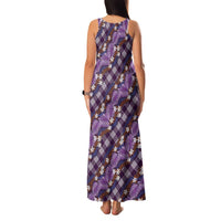 Polynesian Monstera Tiare Floral Family Matching Tank Maxi Dress and Hawaiian Shirt Lavender Tropical Plaid - Polynesian Pride