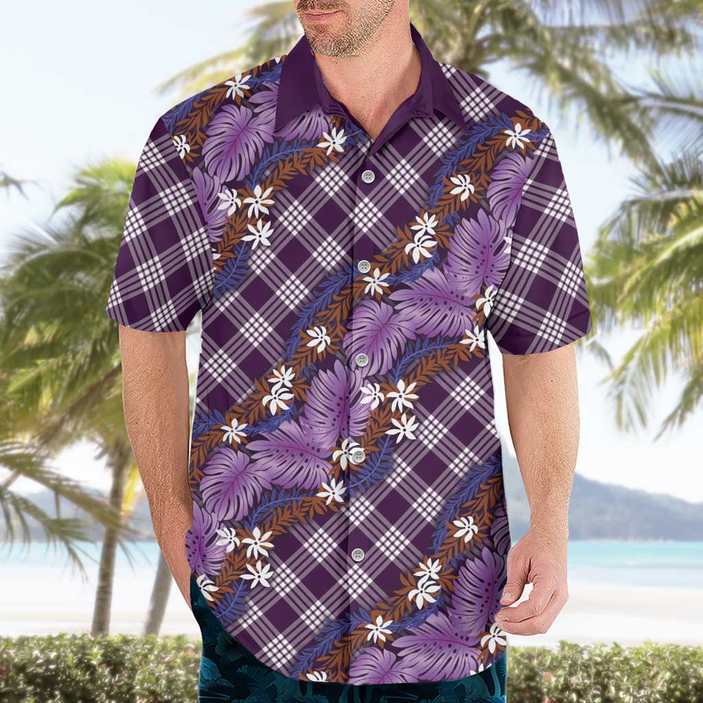 Polynesian Monstera Tiare Floral Hawaiian Shirt Lavender Tropical Plaid - Polynesian Pride