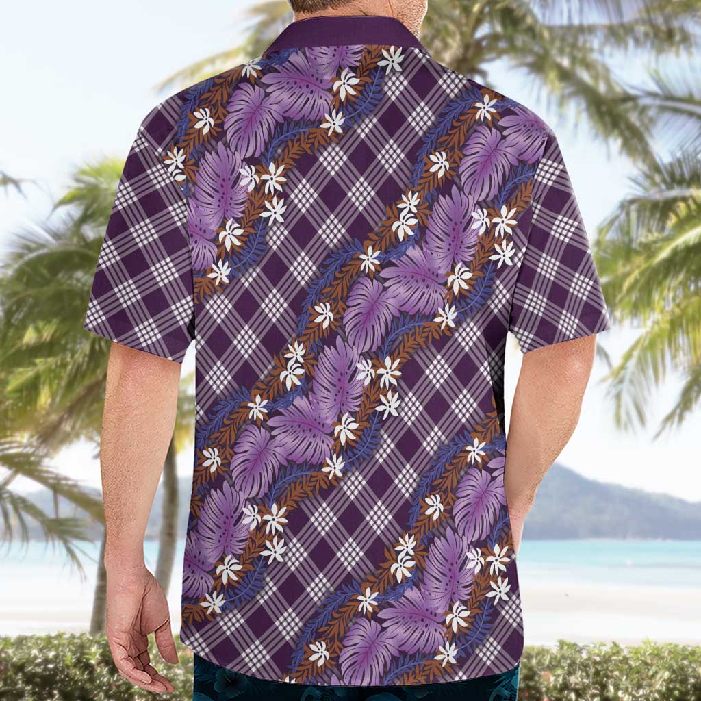Polynesian Monstera Tiare Floral Hawaiian Shirt Lavender Tropical Plaid - Polynesian Pride