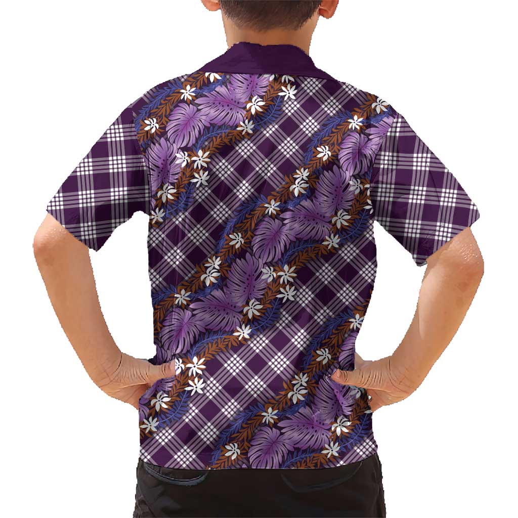 Polynesian Monstera Tiare Floral Hawaiian Shirt Lavender Tropical Plaid - Polynesian Pride