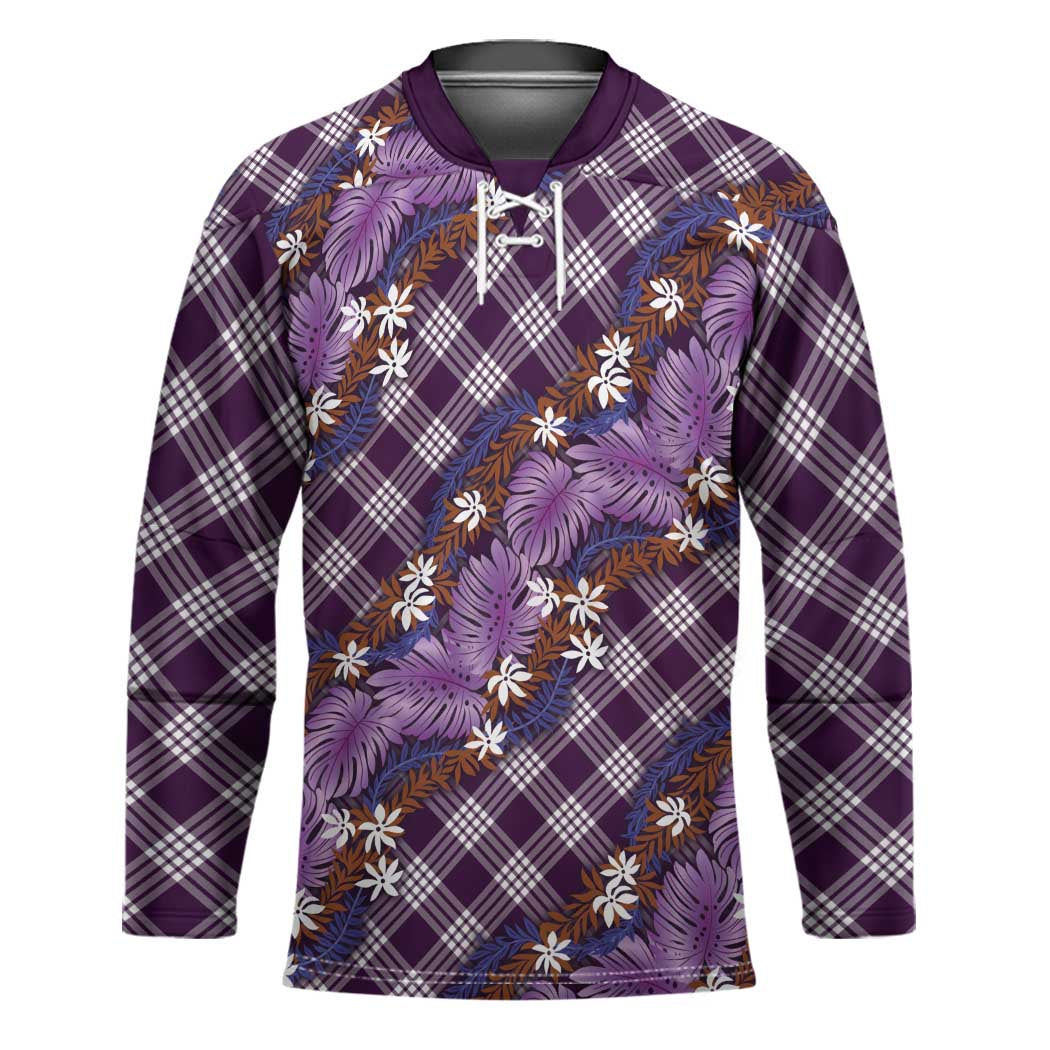 Polynesian Monstera Tiare Floral Hockey Jersey Lavender Tropical Plaid LT01 Unisex Purple - Polynesian Pride