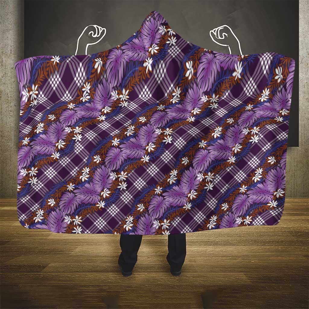 Polynesian Monstera Tiare Floral Hooded Blanket Lavender Tropical Plaid - Polynesian Pride