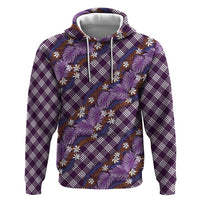 Polynesian Monstera Tiare Floral Hoodie Lavender Tropical Plaid - Polynesian Pride