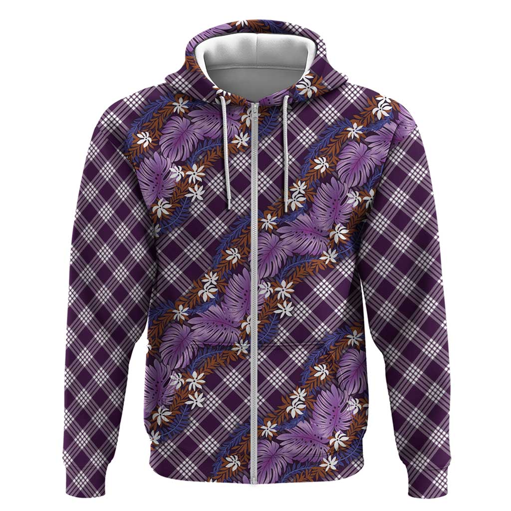 Polynesian Monstera Tiare Floral Hoodie Lavender Tropical Plaid - Polynesian Pride
