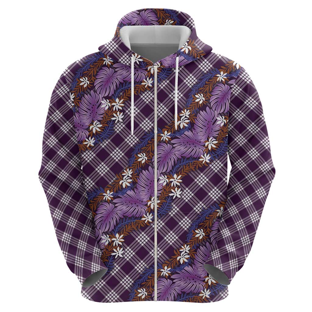 Polynesian Monstera Tiare Floral Hoodie Lavender Tropical Plaid - Polynesian Pride