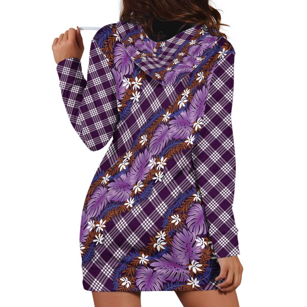 Polynesian Monstera Tiare Floral Hoodie Dress Lavender Tropical Plaid - Polynesian Pride