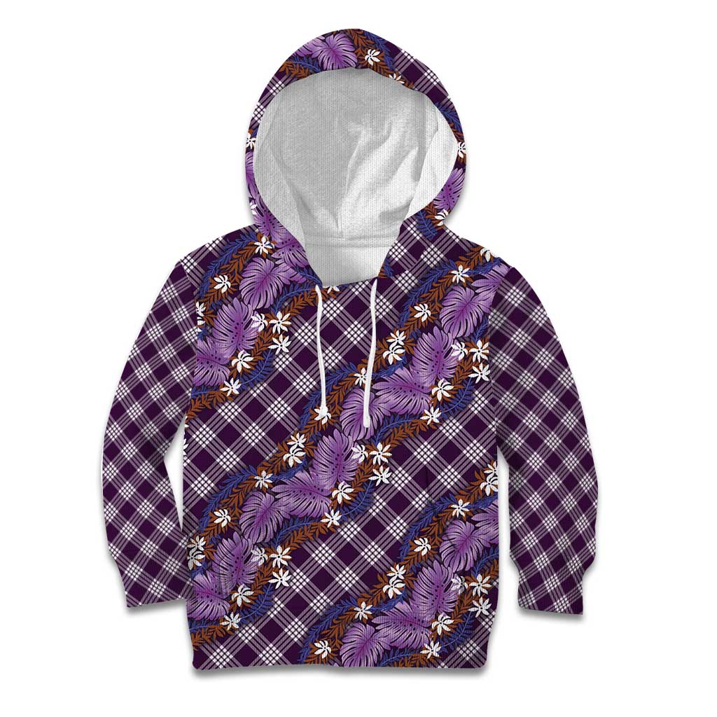 Polynesian Monstera Tiare Floral Kid Hoodie Lavender Tropical Plaid LT01 Hoodie Purple - Polynesian Pride