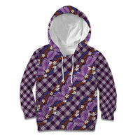 Polynesian Monstera Tiare Floral Kid Hoodie Lavender Tropical Plaid - Polynesian Pride