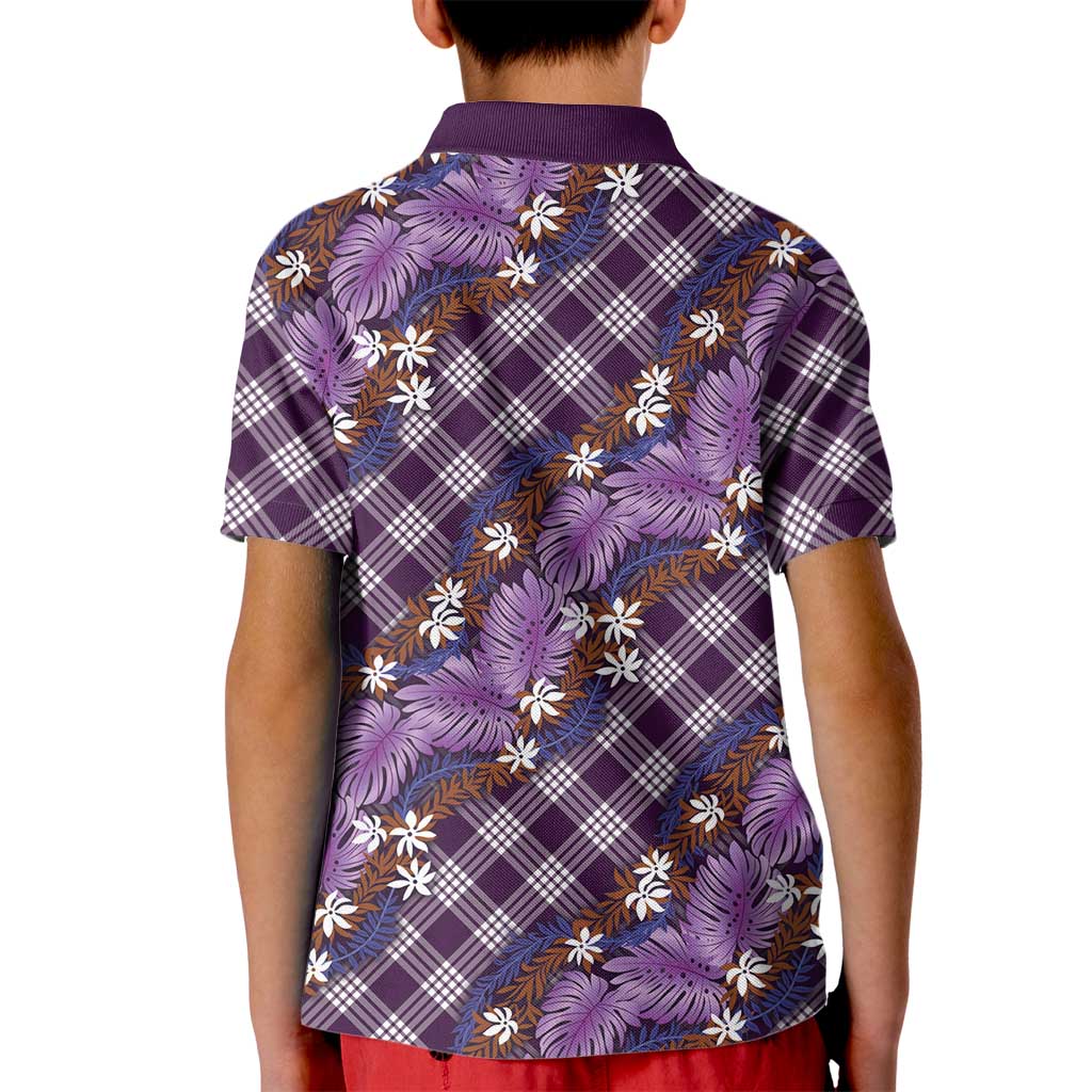 Polynesian Monstera Tiare Floral Kid Polo Shirt Lavender Tropical Plaid - Polynesian Pride