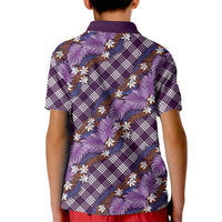Polynesian Monstera Tiare Floral Kid Polo Shirt Lavender Tropical Plaid - Polynesian Pride