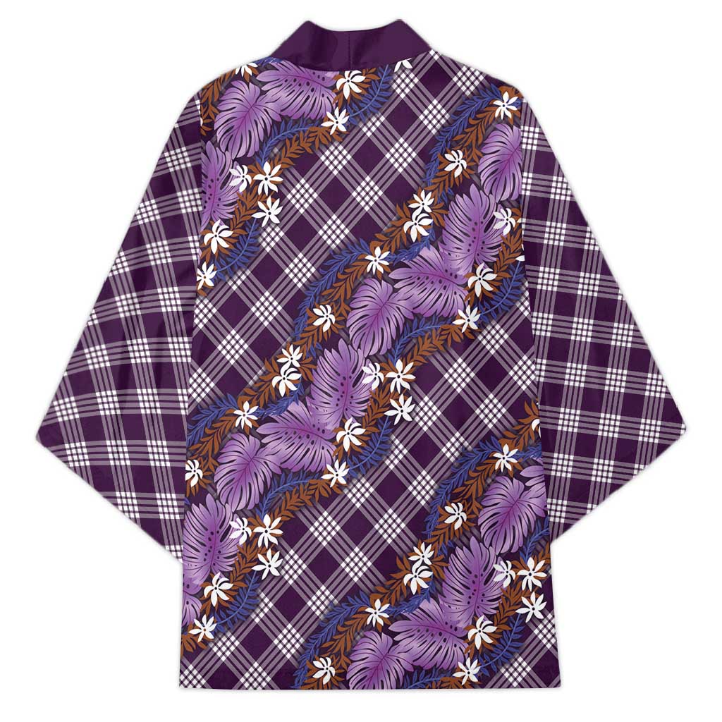 Polynesian Monstera Tiare Floral Kimono Lavender Tropical Plaid - Polynesian Pride