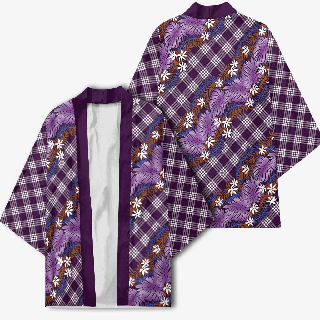 Polynesian Monstera Tiare Floral Kimono Lavender Tropical Plaid - Polynesian Pride