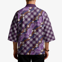 Polynesian Monstera Tiare Floral Kimono Lavender Tropical Plaid - Polynesian Pride