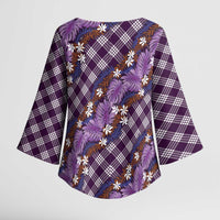 Polynesian Monstera Tiare Floral Kimono Sleeve Blouse Lavender Tropical Plaid - Polynesian Pride