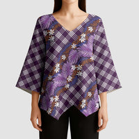 Polynesian Monstera Tiare Floral Kimono Sleeve Blouse Lavender Tropical Plaid - Polynesian Pride