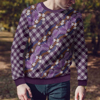 Polynesian Monstera Tiare Floral Ugly Christmas Sweater Lavender Tropical Plaid - Polynesian Pride