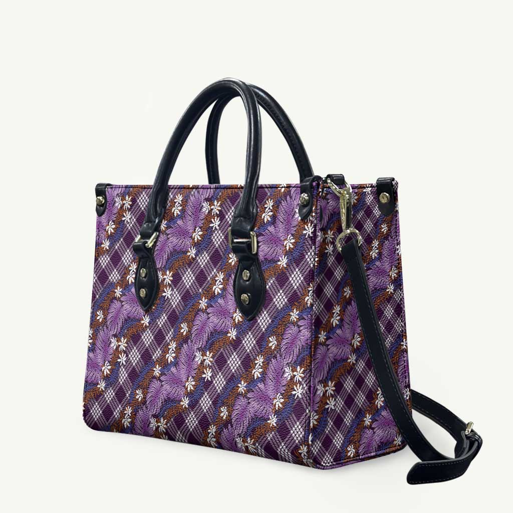 Polynesian Monstera Tiare Floral Leather Bag Lavender Tropical Plaid LT01 Purple - Polynesian Pride
