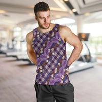 Polynesian Monstera Tiare Floral Men Tank Top Lavender Tropical Plaid - Polynesian Pride
