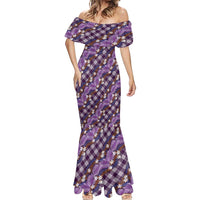 Polynesian Monstera Tiare Floral Mermaid Dress Lavender Tropical Plaid - Polynesian Pride