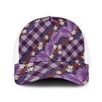 Polynesian Monstera Tiare Floral Mesh Trucker Cap Lavender Tropical Plaid - Polynesian Pride