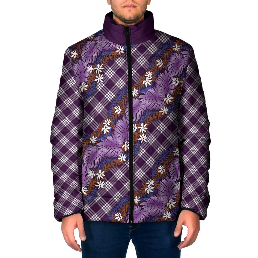 Polynesian Monstera Tiare Floral Padded Jacket Lavender Tropical Plaid LT01 Men Purple - Polynesian Pride