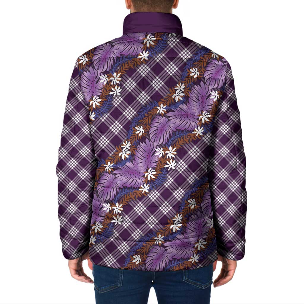 Polynesian Monstera Tiare Floral Padded Jacket Lavender Tropical Plaid - Polynesian Pride