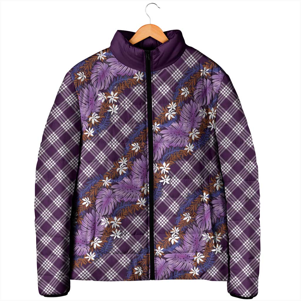 Polynesian Monstera Tiare Floral Padded Jacket Lavender Tropical Plaid - Polynesian Pride