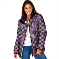 Polynesian Monstera Tiare Floral Padded Jacket Lavender Tropical Plaid - Polynesian Pride