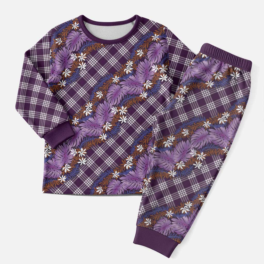 Polynesian Monstera Tiare Floral Christmas Pajama Set Lavender Tropical Plaid - Polynesian Pride