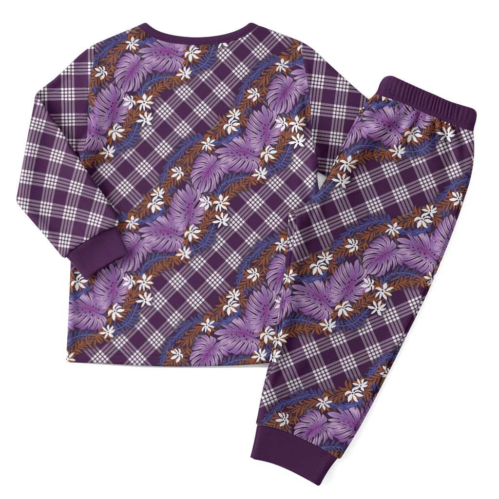 Polynesian Monstera Tiare Floral Christmas Pajama Set Lavender Tropical Plaid - Polynesian Pride
