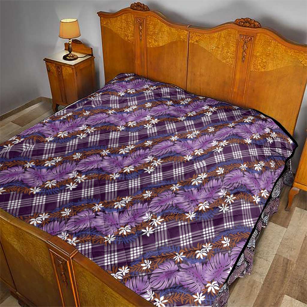 Polynesian Monstera Tiare Floral Quilt Lavender Tropical Plaid - Polynesian Pride