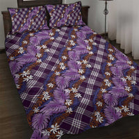 Polynesian Monstera Tiare Floral Quilt Bed Set Lavender Tropical Plaid - Polynesian Pride