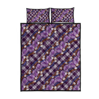 Polynesian Monstera Tiare Floral Quilt Bed Set Lavender Tropical Plaid - Polynesian Pride