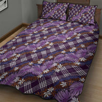 Polynesian Monstera Tiare Floral Quilt Bed Set Lavender Tropical Plaid - Polynesian Pride