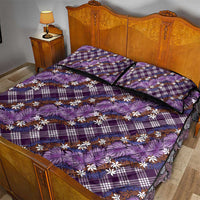Polynesian Monstera Tiare Floral Quilt Bed Set Lavender Tropical Plaid - Polynesian Pride