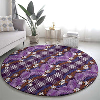 Polynesian Monstera Tiare Floral Round Carpet Lavender Tropical Plaid - Polynesian Pride
