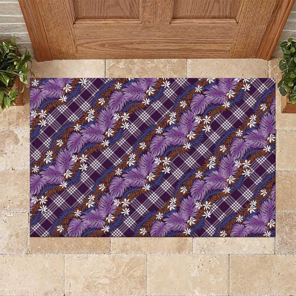 Polynesian Monstera Tiare Floral Rubber Doormat Lavender Tropical Plaid - Polynesian Pride