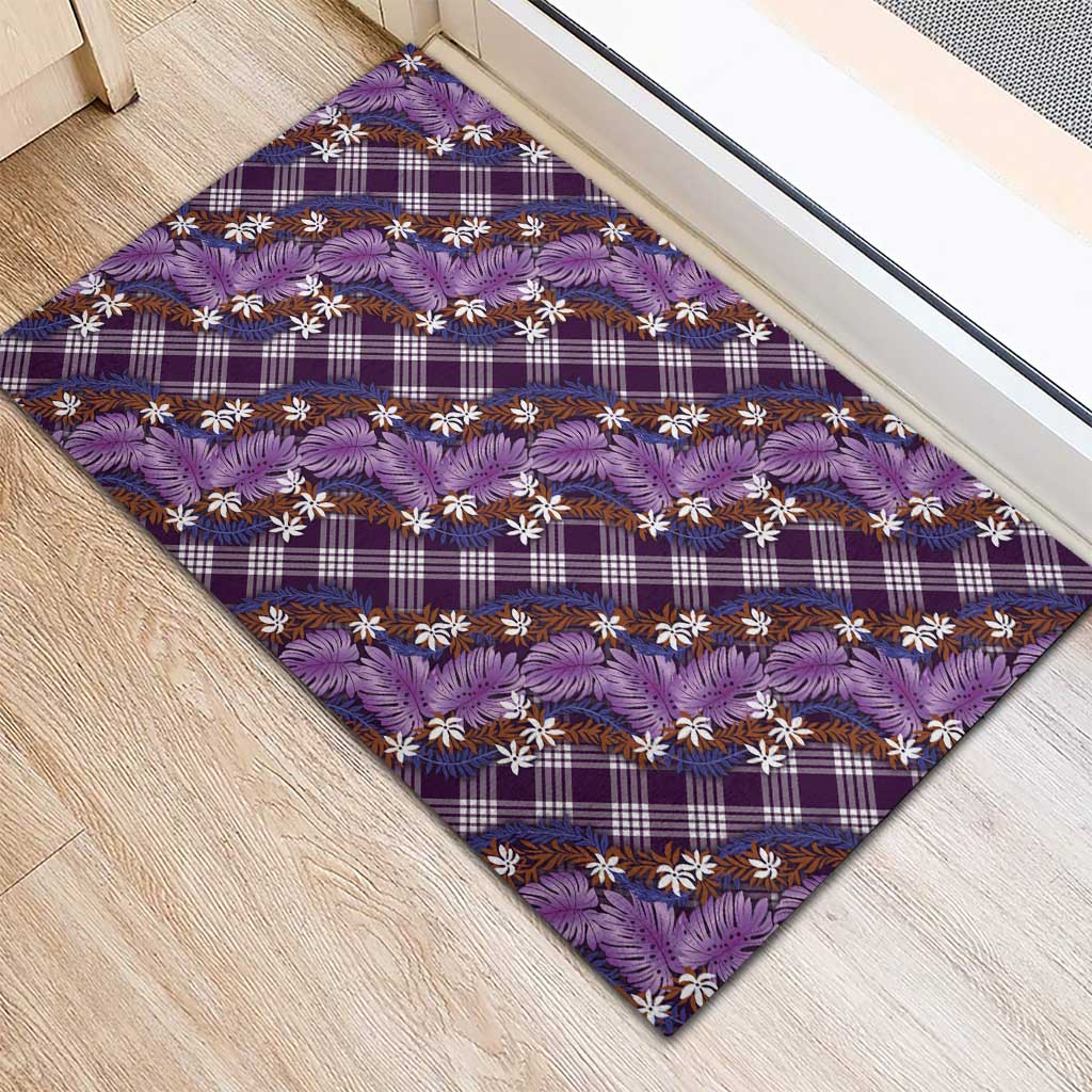 Polynesian Monstera Tiare Floral Rubber Doormat Lavender Tropical Plaid - Polynesian Pride