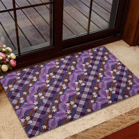 Polynesian Monstera Tiare Floral Rubber Doormat Lavender Tropical Plaid - Polynesian Pride