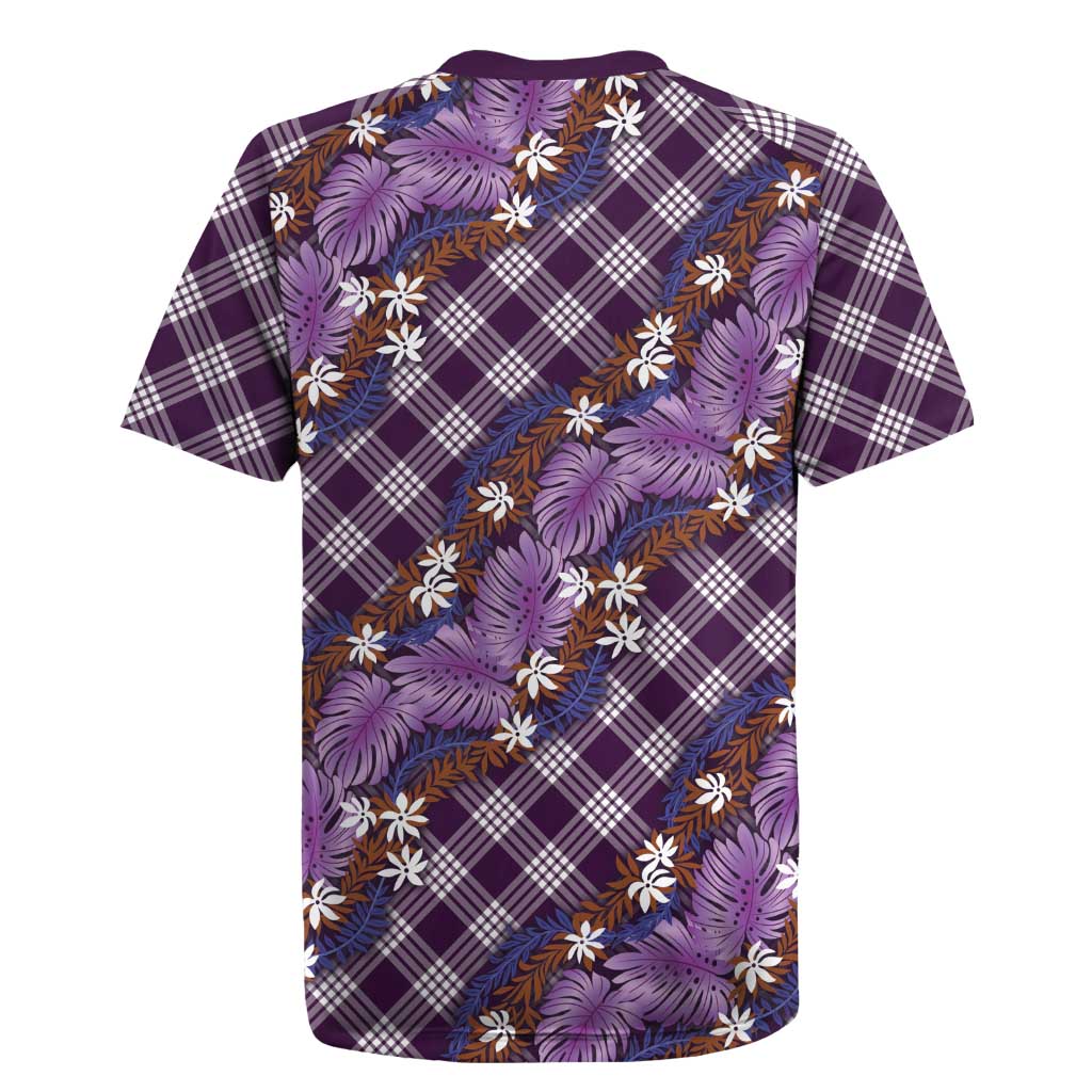 Polynesian Monstera Tiare Floral Rugby Jersey Lavender Tropical Plaid - Polynesian Pride
