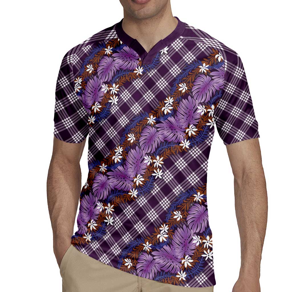 Polynesian Monstera Tiare Floral Rugby Jersey Lavender Tropical Plaid - Polynesian Pride
