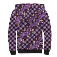 Polynesian Monstera Tiare Floral Sherpa Hoodie Lavender Tropical Plaid - Polynesian Pride