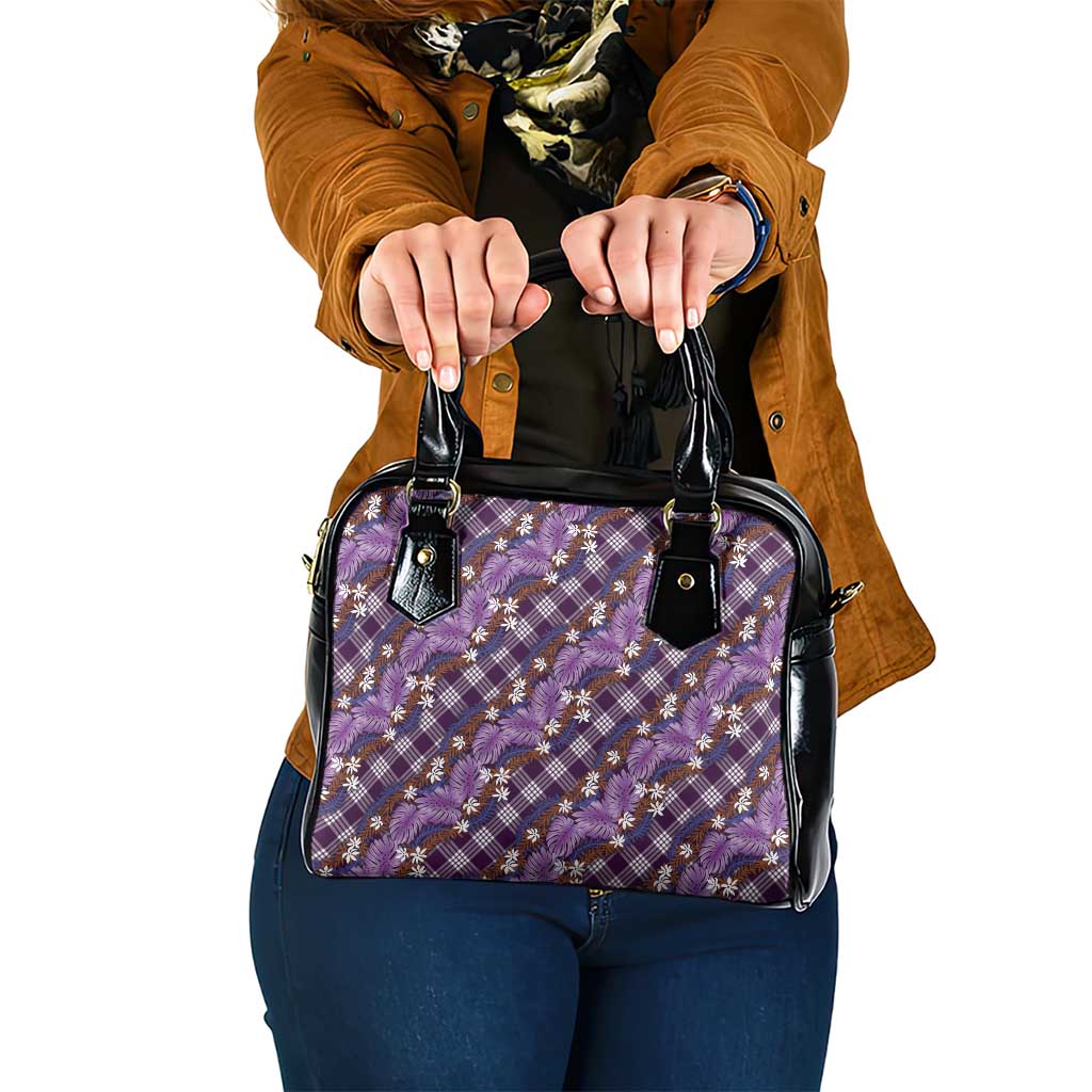 Polynesian Monstera Tiare Floral Shoulder Handbag Lavender Tropical Plaid - Polynesian Pride