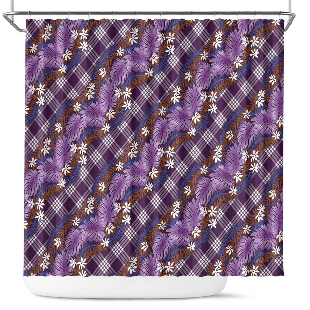 Polynesian Monstera Tiare Floral Shower Curtain Lavender Tropical Plaid - Polynesian Pride